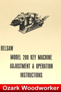 BELSAW 200 Key Maker Machine Instructions & Parts Manual 0851