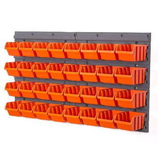 32pce plastic storage bin kit + wall mounted louvre set orange or 