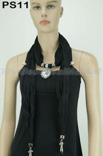   Pendant Scarf Necklace Beads Shawl Wrap Jewelry Decoration PS11 Black