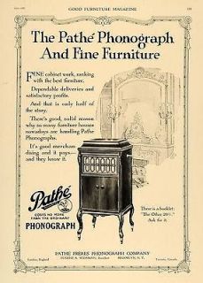 1920 Ad Pathe Freres Phonograph Furniture Home Decor   ORIGINAL 