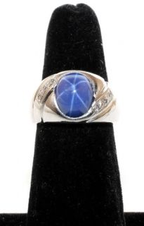 14K White Gold 3.06ct Blue Star Sapphire & Diamond Ring