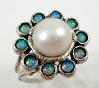   Vintage 925 Sterling Silver Natural PEARL OPAL Flower Ring Size 8