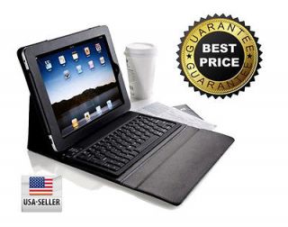 iPad 4 iPAd 3 iPad 2 Black Leather Case w/ Bluetooth Wireless Keyboard 