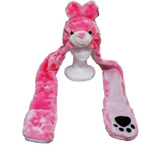 Double Sided Animal Hat Plush Pink Bunny Earmuff Scarf Gloves Mitten 