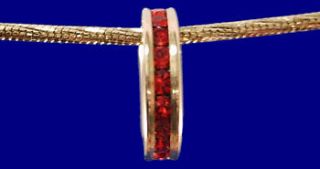 July Ruby Colored Gold Birthstone Ring Pendant Charm
