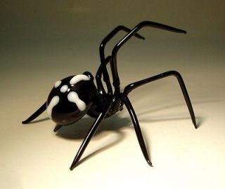 Blown Glass Art Insect Figurine Black SPIDER with White Cross