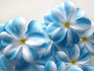 12X Blue Hawaiian Plumeria Frangipani Artificial Silk Flower Heads 