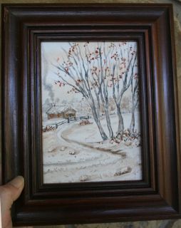 Original 5 x 7 Wilderness Snow Scene with Cabin Landscape Oil Painting 