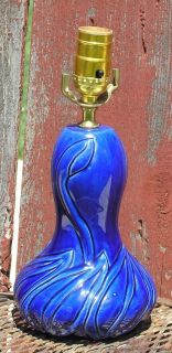 Vintage Signed Van Briggle American Pottery Blue Abstract Floral Lamp