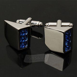   Sumptuous Blue Crystal Cufflinks Mens Gift Party Wedding Cuff Links