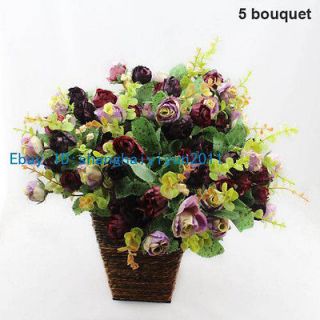 90 PCS Silk Roses Buds Wedding Bouquet Artificial Flowers (Purple) F53