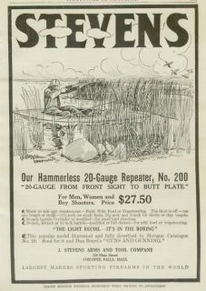 Advertising Stevens 20 Gauge No 200 Hunting Shotgun Chicopee Falls MA 