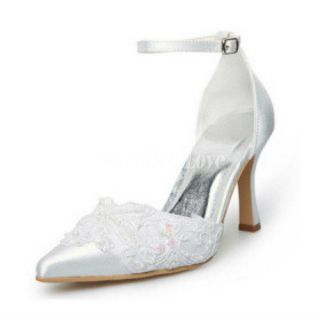   Satin Upper Mid Heel Closed toes with Lace Wedding Bridal Shoes