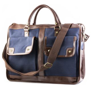   Men Women Large Leather & Canvas Tote Briefcase Messenger Shoulder Bag