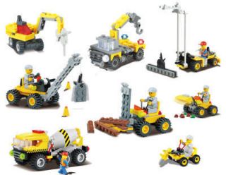 Lot of 8 NEW Building Blocks Yellow Construction Car Series Toy child 