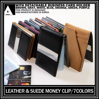   Leather & Suede Money Clip Wallet with Business Card Holder 7colors