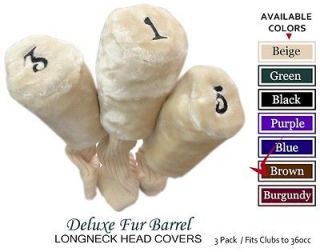 Deluxe Fur Barrel Long Neck Head Covers By JP Lann (Brown) SET OF 3 (1 