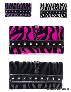 Louise Velvet Zebra Design Womens Trifold  Checkbook Wallet