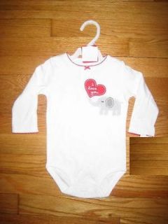Carters Girls 3 months WHITE/RED oneies ELEPHANT HEART I LOVE YOU