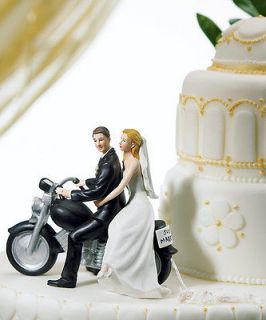 Motorcycle Couple Bride Groom Get Away Wedding Cake Topper Figurine
