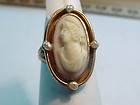 VINTAGE VICTORIAN 10K YELLOW GOLD CAMEO RING SEED PEARLS SIZE 3 1/4 