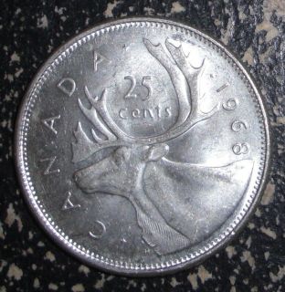 1968 Canada 25 cents, Caribou deer animal Silver coin