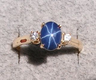 LINDE LINDY STAR SAPPHIRE CREATED COLOR CHOICE 14K YGP .925 STERLING 