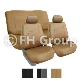 PU Leather Seat Covers w. 2 Detachable Headrests and Solid Bench Tan 