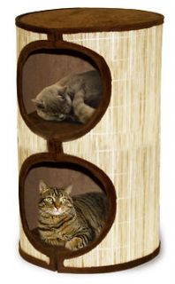 BAMBOO & BROWN DOUBLE STORY CAT BED FURNITURE HIDEAWAY RETREAT HOUSE