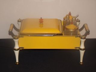   MIDCENTURY RETRO FIRE KING CASSEROLE YELLOW CHAFING DISH GREAT COLORS