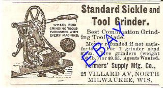 RARE 1904 FARMERS STANDARD SICKLE AND TOOL GRINDER AD