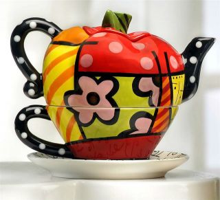 Romero Britto Tea For One Set Ceramic Apple design teapot and teacup