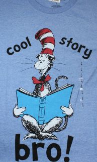 Dr Seuss Cat in the Hat T Shirt Cool Story Bro Read Book Lt Blue S/M/L 
