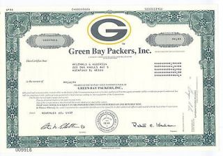 1997 GREEN BAY PACKERS STOCK CERTIFICATE/REPRODUCTION 1 SHARE UNFRAMED
