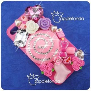 U419 Pink Lolly Pop Flowers Pearls DIY Cell Phone Case Deco Kits