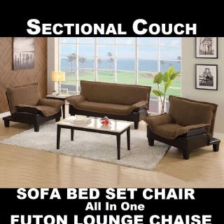 Sofa Bed Set 3 Pc Set Sectional Couch Chaise Lounge Chair 
