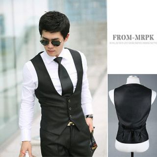 New Mens Fashion Suit Dress Vest Casual Black Vintage Slim Fit 