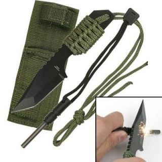 Black Tactical Hunting Knife w/ Fire Starter K1050 2