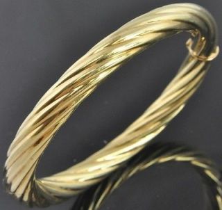   Italian 14K Yellow Gold Twisted Cable Spiral Hinged Bangle Bracelet 7