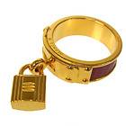 Authentic HERMES Gold Kelly Scarf Ring Lizard Red Accessories Good 