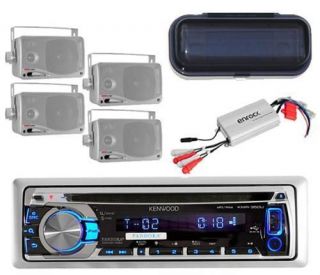   Outdoor CD AM/FM Player AUX Input 4 Silver Box Speakers w/Amp &Cover