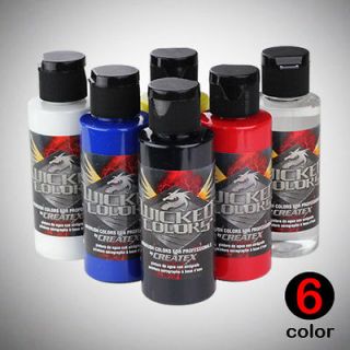  Wicked Color Primary Airbrush Paint Hobby Craft Art 2oz Bottle Set
