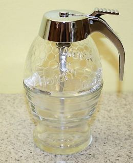 Unique BMF 2pc Glass Honey Dripper Jar Dispenser w/HoneyComb Beehive 