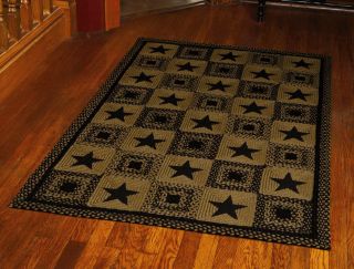 Country Primitive Braided Country Star Rugs All Sizes Black Tan 