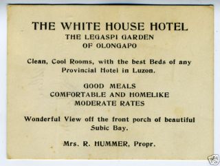 1930s Adv Card White House Hotel Olongapo Philippines