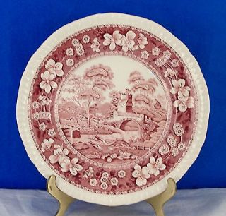 SPODE TOWER PINK BREAD PLATE ENGLAND Castle,Bridge,River,Trees 54 