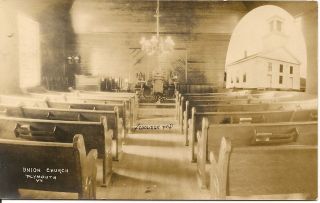    Real Photo Interior Union Church Identifying President Coolidge Pew