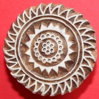 Hand Carved Round Wooden Indian Printing Block or Stamp for Paper or 