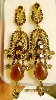 Bollywood Indian Jhumka Brown Crystal Chandelier Earrings Taneesi 