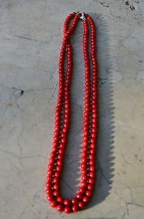   ANTIQUE HAND CARVED ITALIAN RED CORAL, SUPERB 7 mm BEAD, 32 LENGTH